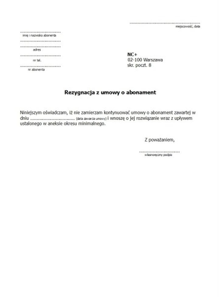 Wypowiedzenie umowy nc+