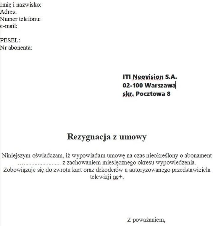 Wypowiedzenie umowy NC+